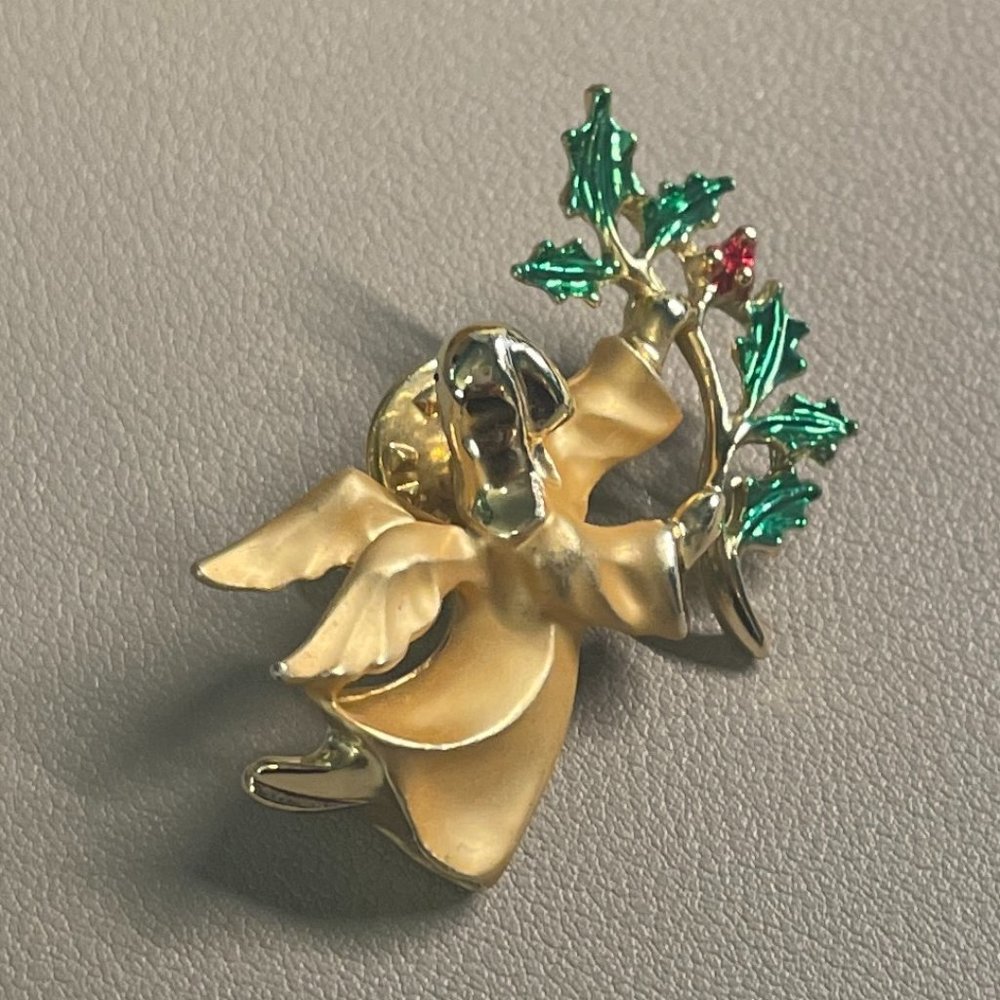 GIUSTI  Vintage Angel Pin with Gold Green Red Accents